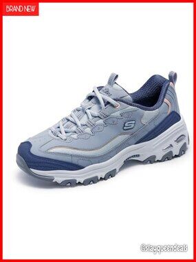 Skechers D'Lites Popular Vote Sneaker Leather Mesh Memory Foam Lace-Up
